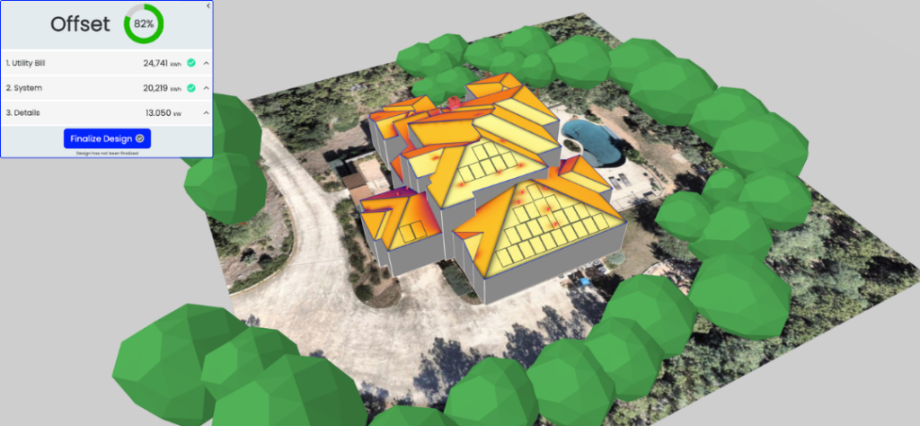 Scanifly Site Modeling delivers a model with roof outlines, obstructions, and vegetation mapped out. Your solar sales rep just adds modules.